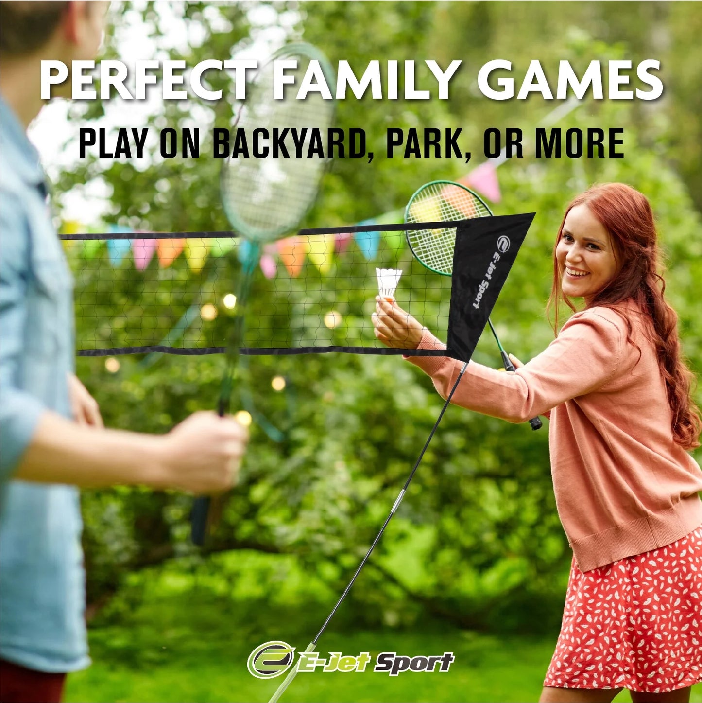 Badminton Net Outdoor Game Set - Rackets Shuttlecocks Combo No Tools Required, Portable